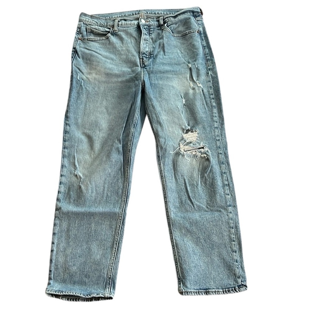 Old Navy Size 14 Extra High Rise Straight Jeans Light Wash Distressed